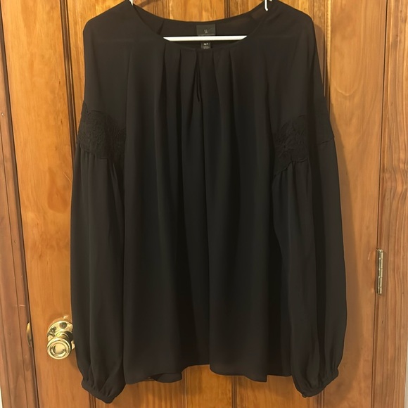 NWT Worthington Semi Sheer Pleated Crochet Sleeve Blouse - Picture 1 of 9